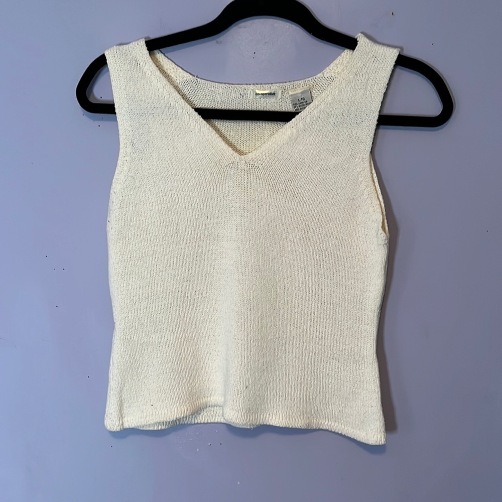 White Knit Linen Blend Sleeveless Tank Top Sweater Vintage Cropped